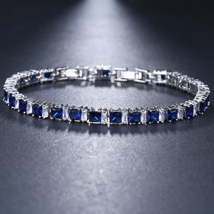 NEW! SPARKLING CREATED SAPPHIRE 18K WHITE GOLD PLATED GERMAN SILVER BRACELET