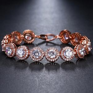 NEW! SPARKLING CREATED WHITE SAPPHIRE 18K ROSE GOLD PLATED GERMAN SILVER BRACELET