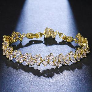 NEW! SPARKLING CREATED WHITE SAPPHIRE 18K YELLOW GOLD PLATED GERMAN SILVER BRACELET