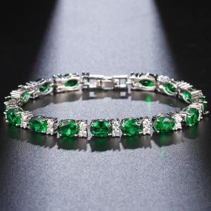 NEW! SPARKLING CREATED EMERALD & WHITE SAPPHIRE 18K WHITE GOLD PLATED GERMAN SILVER BRACELET