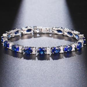 NEW! SPARKLING CREATED SAPPHIRE 18K WHITE GOLD PLATED GERMAN SILVER BRACELET