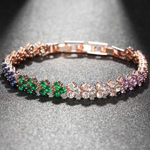 NEW! SPARKLING CREATED MULTICOLOR SAPPHIRE 18K ROSE GOLD PLATED GERMAN SILVER BRACELET