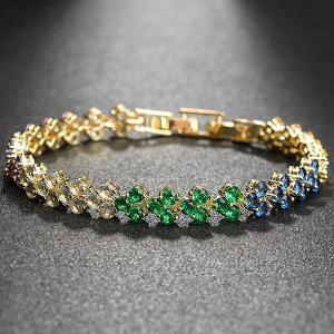 NEW! SPARKLING CREATED MULTICOLOR SAPPHIRE 18K YELLOW GOLD PLATED GERMAN SILVER BRACELET