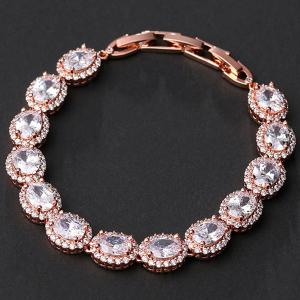 NEW! SPARKLING CREATED WHITE SAPPHIRE 18K ROSE GOLD PLATED GERMAN SILVER BRACELET