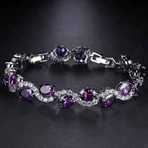 NEW! SPARKLING CREATED AMETHYST & WHITE SAPPHIRE 18K WHITE GOLD PLATED GERMAN SILVER BRACELET