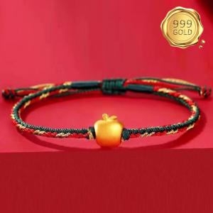 AWESOME ! 999 PURE GOLD APPLE WITH WOVEN BRACELET 24KT SOLID GOLD BRACELET