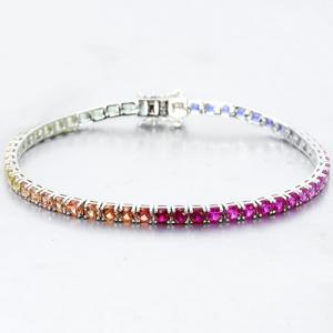LUXURY COLLECTION ! WOMENS 14K WHITE GOLD OVER SOLID STERLING SILVER 6.41 CT GRADIENT LAB GROWN COLOR DIAMOND TENNIS BRACELET
