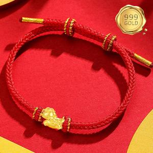 AWESOME ! 999 PURE GOLD LUCKY HORSE 24KT SOLID GOLD WOVEN BRACELET