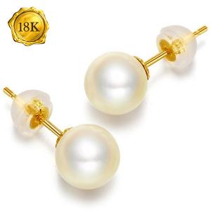EXCLUSIVE ! RARE 7MM JAPAN AKOYA PEARLS 18KT SOLID GOLD EARRINGS STUD