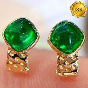 LUXURY COLLECTION ! 0.60 CT GENUINE EMERALD 18KT SOLID GOLD EARRINGS
