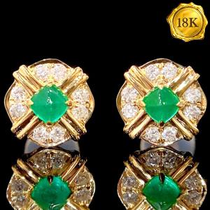 LUXURY COLLECTION ! 0.30 CT GENUINE EMERALD & 0.19 CT GENUINE DIAMOND 18KT SOLID GOLD EARRINGS