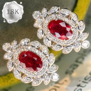 LUXURY COLLECTION ! 0.90 CT GENUINE RUBY & 0.22 CT GENUINE DIAMOND 18KT SOLID GOLD EARRINGS