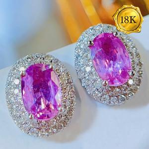 LUXURY COLLECTION ! (CERTIFICATE REPORT) 1.00 CT GENUINE PINK SAPPHIRE & 0.30 CT GENUINE DIAMOND 18KT SOLID GOLD EARRINGS