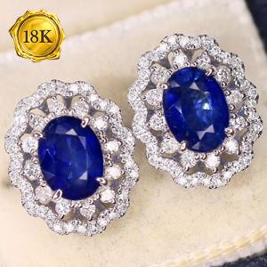 LUXURY COLLECTION !  (CERTIFICATE REPORT) 2.20 CT GENUINE SAPPHIRE & 0.46 CT GENUINE DIAMOND 18KT SOLID GOLD EARRINGS