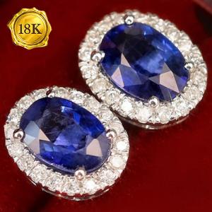 LUXURY COLLECTION !  (CERTIFICATE REPORT) 2.00 CT GENUINE SRI LANKA SAPPHIRE & 0.22 CT GENUINE DIAMOND 18KT SOLID GOLD EARRINGS