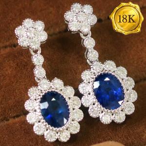 LUXURY COLLECTION !  (CERTIFICATE REPORT) 2.00 CT GENUINE SRI LANKA SAPPHIRE & 0.51 CT GENUINE DIAMOND 18KT SOLID GOLD EARRINGS