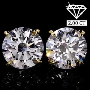 Guaranteed lowest price on Internet !- Earrings Stud - 14 kt. Yellow gold - 2.00 ct. tw. Genuine Round Brilliant Cut Diamond (Lab-grown) - EX (IDeal Cut) D-F VS