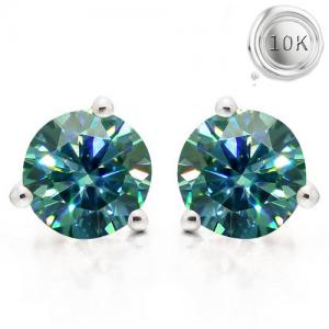 SUPERB ! 1.00 CT FANCY BLUE DIAMOND MOISSANITE (HEART & ARROWS CUT/VVS) 10KT SOLID GOLD EARRINGS STUD