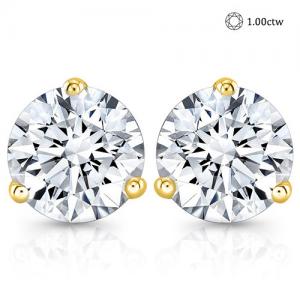 Guaranteed lowest price on Internet ! - Stud earrings - 14 kt. Yellow gold - 1.00 ct. tw. Genuine Round Brilliant Cut Diamond (Lab-grown) - EX (IDeal Cut) E-F VS-SI