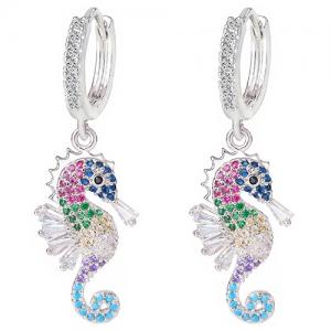 NEW! CREATED MIX COLOR SAPPHIRE 18K WHITE GOLD PLATED GERMAN SILVER EARRINGS