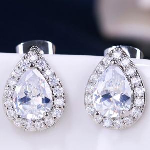NEW! CREATED WHITE SAPPHIRE 18K WHITE GOLD PLATED GERMAN SILVER EARRINGS