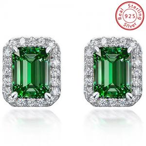 NEW! CREATED EMERALD 18K WHITE GOLD OVER STERLING SILVER EARRINGS