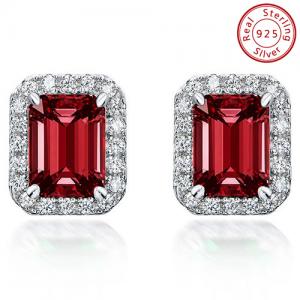 NEW! CREATED RUBY 18K WHITE GOLD OVER STERLING SILVER EARRINGS