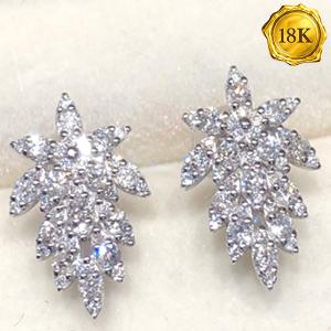 LUXURY COLLECTION ! 0.56 CT GENUINE DIAMOND 18KT SOLID GOLD EARRINGS