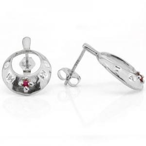 PERFECT ! WOMENS 14K WHITE GOLD OVER SOLID STERLING SILVER DIAMONDS & AFRICAN RUBY EARRINGS