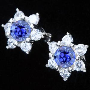 NEW!! CREATED TANZANITE & WHITE SAPPHIRE 925 STERLING SILVER EARRINGS