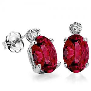 DAZZLING ! 1.00 CT LAB GROWN MOZAMBIQUE RUBY &  GENUINE DIAMOND 10KT SOLID GOLD EARRINGS STUD