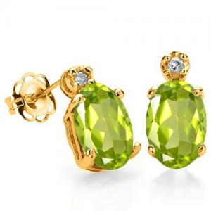 1.00 CT PERIDOT & GENUINE DIAMOND 10KT SOLID GOLD EARRINGS