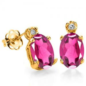 HOT ITEM ! 1.00 CT IMPERIAL PINK TOPAZ & GENUINE DIAMOND 10KT SOLID GOLD EARRINGS STUD