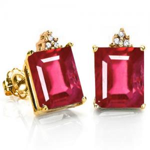 VS CLARITY ! 8.00 CT EUROPERAN RUBY & GENUINE DIAMOND 10KT SOLID GOLD EARRINGS STUD