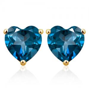 IMMACULATE ! 1.80 CT LONDON BLUE TOPAZ 10KT SOLID GOLD EARRINGS STUD