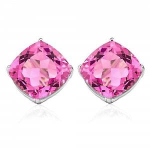 EXQUISTE ! 2.00 CT CREATED PINK SAPPHIRE 10KT SOLID GOLD EARRINGS STUD