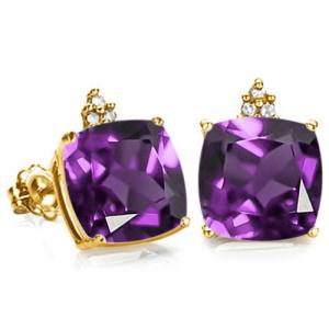 IRRESISTIBLE ! 2.00 CT AMETHYST & GENUINE DIAMOND 10KT SOLID GOLD EARRINGS STUD