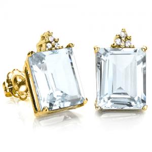 ELEGANT ! 1.61 CT AQUAMARINE & DIAMOND 10KT SOLID GOLD EARRINGS STUD
