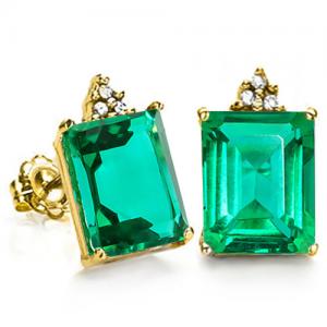 FANTASTIC ! 3.07 CT EUROPEAN EMERALD & 6PCS GENUINE DIAMOND 10KT SOLID GOLD EARRINGS