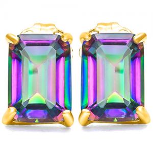 SPARKLING ! 1.80 CT MYSTIC GEMSTONE 10KT SOLID GOLD EARRINGS STUD