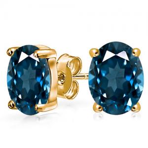 CHARMING ! 2.00 CT LONDON BLUE TOPAZ 10KT SOLID GOLD EARRINGS
