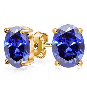CHARMING ! 1.80 CT LAB TANZANITE 10KT SOLID GOLD EARRINGS STUD