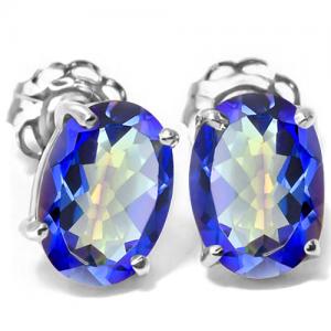 BEAUTIFUL ! 3.00 CT LAB TANZANITE 10KT SOLID GOLD EARRINGS