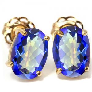 BEAUTIFUL ! 3.00 CT LAB TANZANITE 10KT SOLID GOLD EARRINGS