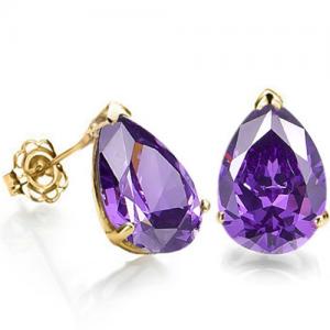 ADORABLE ! 1.20 CT AMETHYST 10KT SOLID GOLD EARRINGS