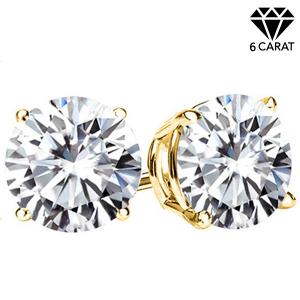 (CERTIFICATE REPORT) 6.00 CT DIAMOND MOISSANITE (HEART & ARROWS CUT/VVS) 10KT SOLID GOLD EARRINGS STUD