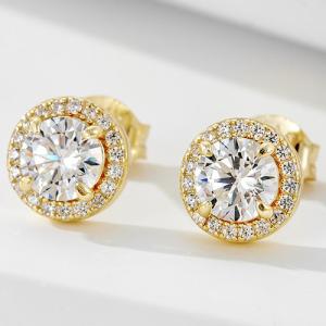 NEW! CREATE WHITE SAPPHIRE 18K YELLOW GOLD OVER SILVER EARRINGS