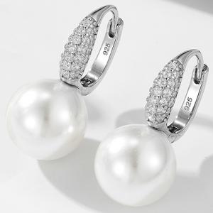 NEW! MOTHER OF PEARL WITH CREATE WHITE SAPPHIRE 18K WHITE GOLD OVER SILVER EARRINGS