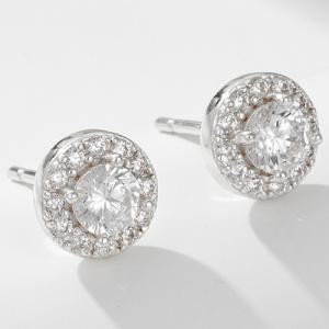 NEW! CREATE WHITE SAPPHIRE 18K WHITE GOLD OVER SILVER EARRINGS