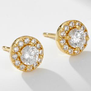 NEW! CREATE WHITE SAPPHIRE 18K YELLOW GOLD OVER SILVER EARRINGS
